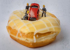 small world, toy car, model fireman, doughnut, debbie lias, photography